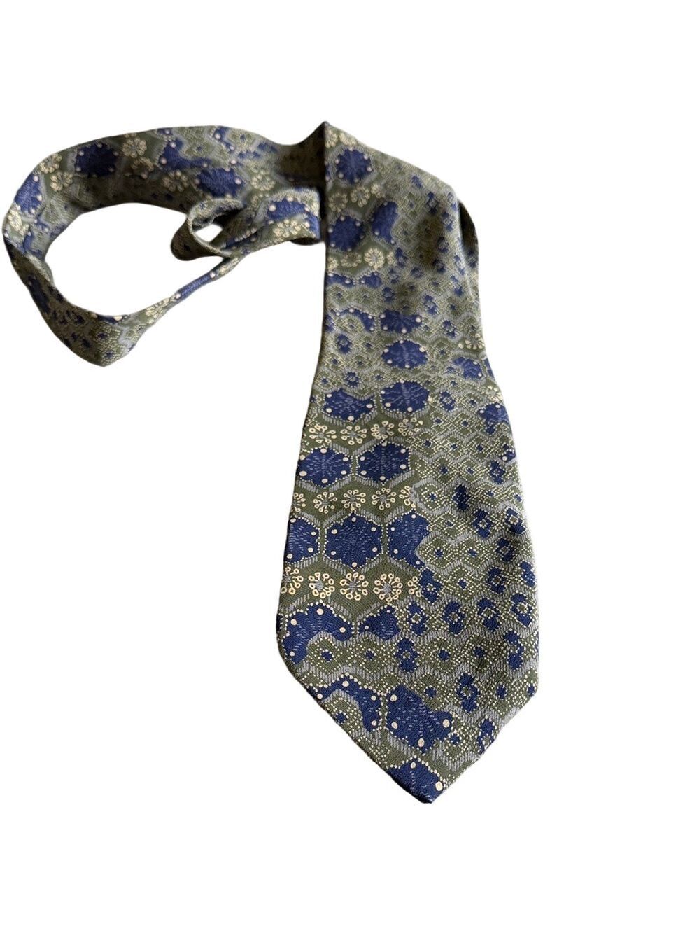 Lord & Taylor Metropolitan Silk Tie Green Blue Medallion Geometric Made Italy